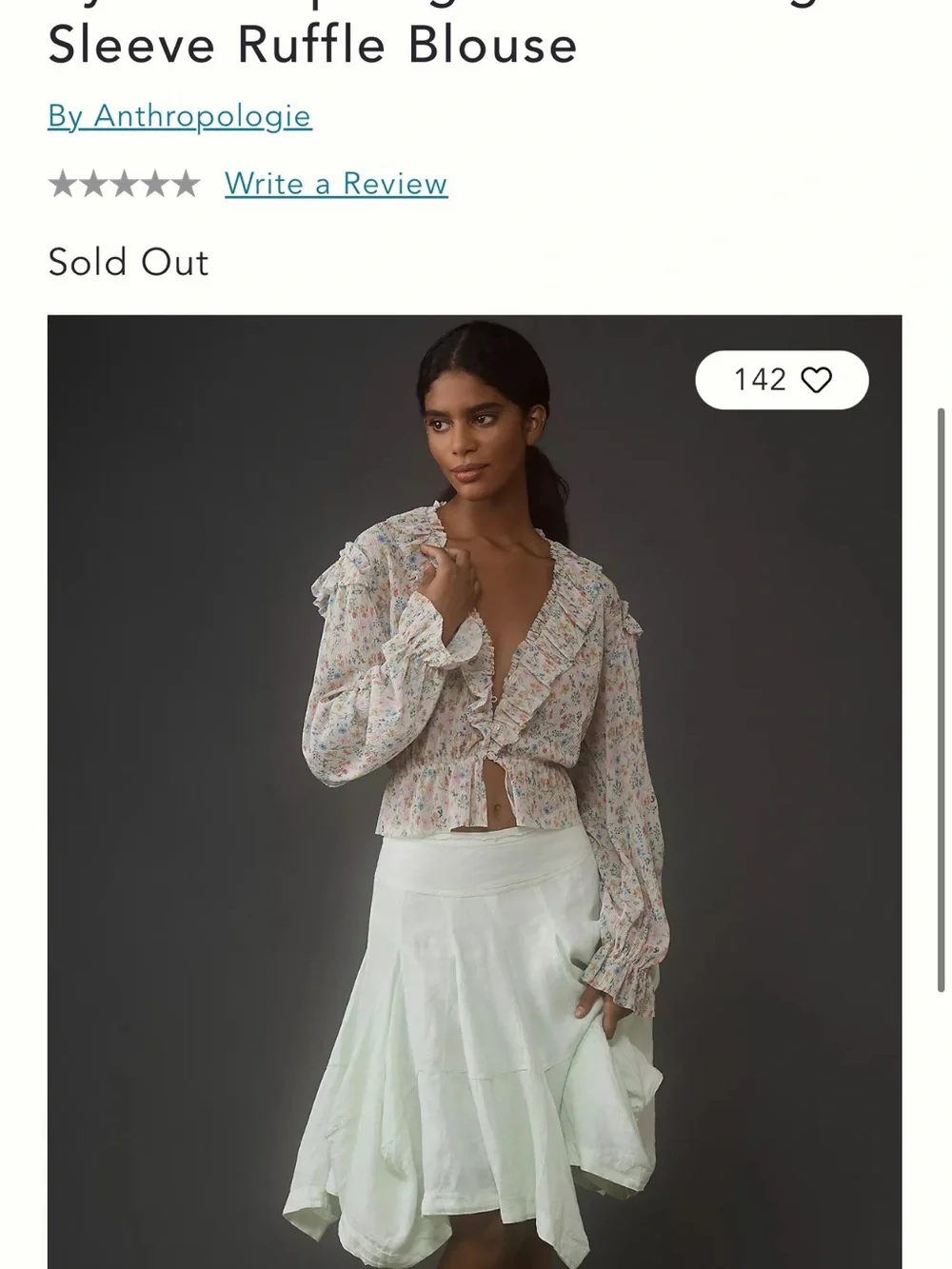 Anthropologie Cream Pastel Floral Ruffle V-Neck Blouse